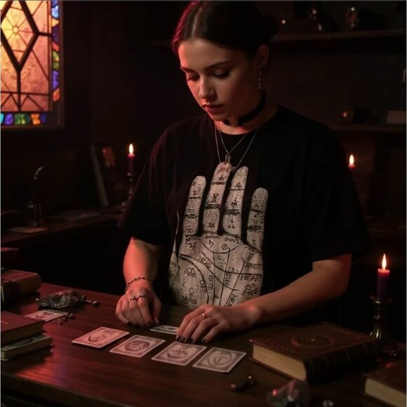 Palm Reader Graphic Tee W/ Occult Design & White Print – Blackcraft Unisex NWT - Picture 3 of 4